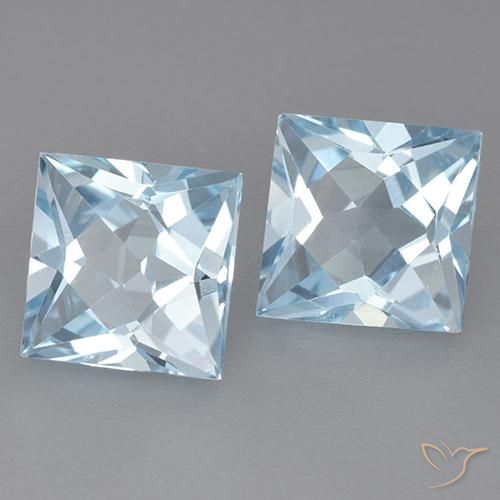 6.11 ctw Blue Topaz Stones, Natural Topaz in Princess-Cut Shape for Sale