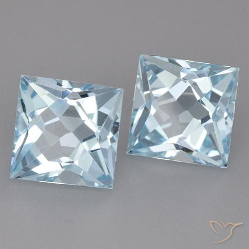 6.59 ctw Blue Topaz Stones, Natural Topaz in Princess-Cut Shape for Sale