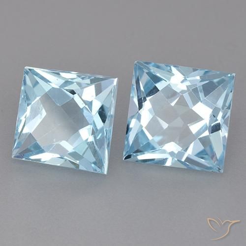 6.43 ctw Blue Topaz Stones, Natural Topaz in Princess-Cut Shape for Sale