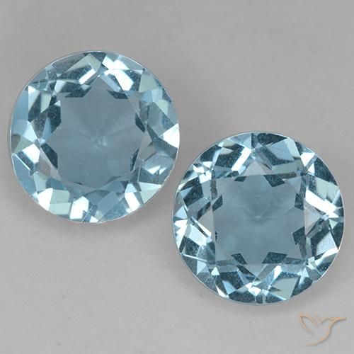 Coppia topazio Rotondo abbinata 8,1mm - Peso 4,2 ct totali / media. 2,1 ct ciascuno, pietra preziosa naturale , colore Blu acqua in purezza VS, durezza Mohs 8 adatto per gioielli da indossare ogni giorno, Pietra portafortuna tradizionale di agosto, Photo A