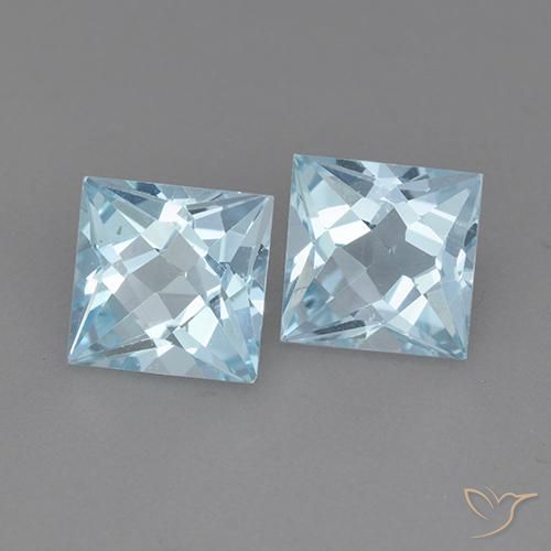 4.44 ctw Blue Topaz Stones, Natural Topaz in Princess-Cut Shape for Sale