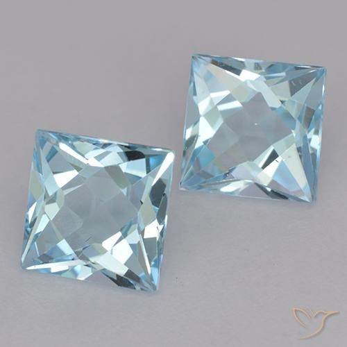 4.02 ctw Blue Topaz Stones, Natural Topaz in Princess-Cut Shape for Sale