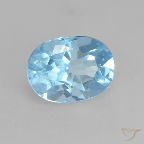 1.24 ct Blue Topaz Stone, Natural Topaz in Oval Facet Shape for Sale