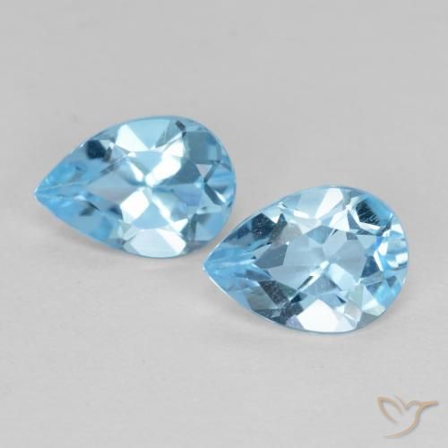 1.56 ct Loose Swiss Blue Topaz, 7 x 5 mm Pear Cut From Brazil, Photo A