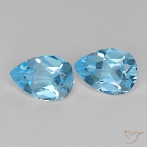 1.65 ctw Blue Topaz Stones, Natural Topaz in Pear Facet Shape for Sale