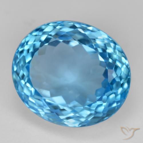 17.73 ct Blue Topaz Stone, Natural Topaz in Oval Portuguese-Cut Shape for Sale