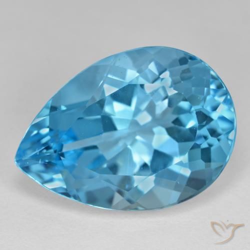 18.96 ct Loose Swiss Blue Topaz, 19.9 x 14.3 mm Pear Cut From Brazil, Photo A