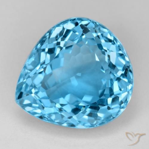 19.01 ct Loose Swiss Blue Topaz, 16.5 x 15.2 mm Pear Cut From Brazil, Photo A