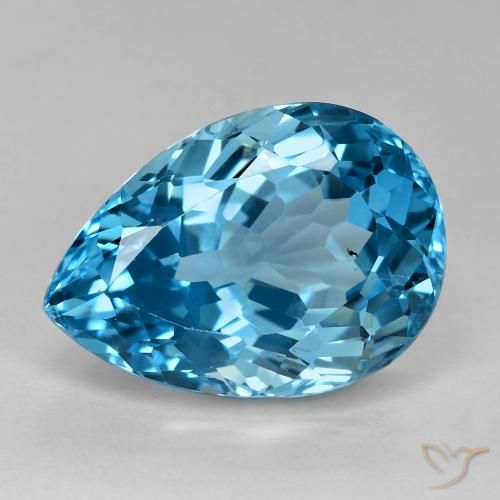 21.51 ct Loose Swiss Blue Topaz, 19.8 x 14.2 mm Pear Cut From Brazil, Photo A