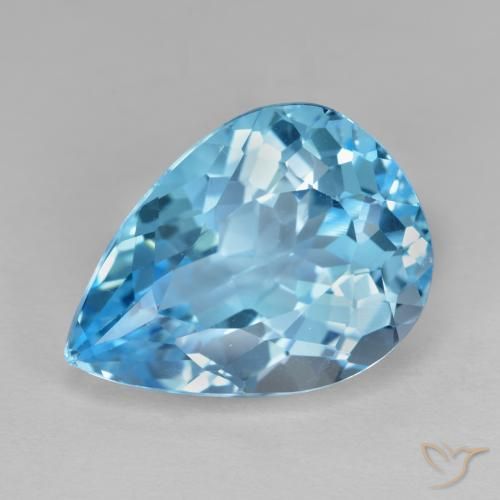 11.17 ct Swiss Blue Topaz, 16.5 x 12.1 mm Pear Cut From Brazil, Photo A