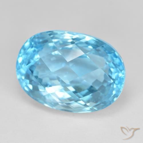 24.17 ct Blue Topaz Stone, Natural Topaz in Oval Checkerboard Shape for Sale