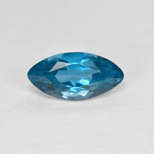 10 x 5mm Marquise Blue Topaz from Brazil, Weight of 1.42ct, Natural irradiated Gemstone in VS Clarity, 1pc Marquise Facet Topaz - Color: Deep Navy Blue, Mohs Hardness of 8 suitable for daily wear jewelry, Golden Stone, Photo A