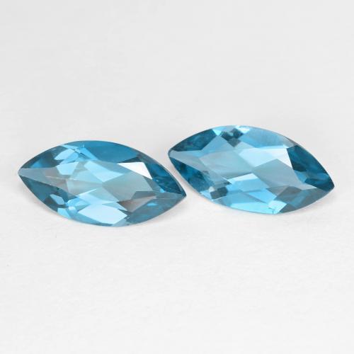 Coppia topazio Taglio marquise abbinata 10 x 4,9mm - Peso 1,96 ct totali / media. 0,98 ct ciascuno, pietra preziosa naturale , colore Blu scuro profondo in purezza VS, durezza Mohs 8 adatto per gioielli da indossare ogni giorno, Anno della pietra preziosa del cavallo, Photo A