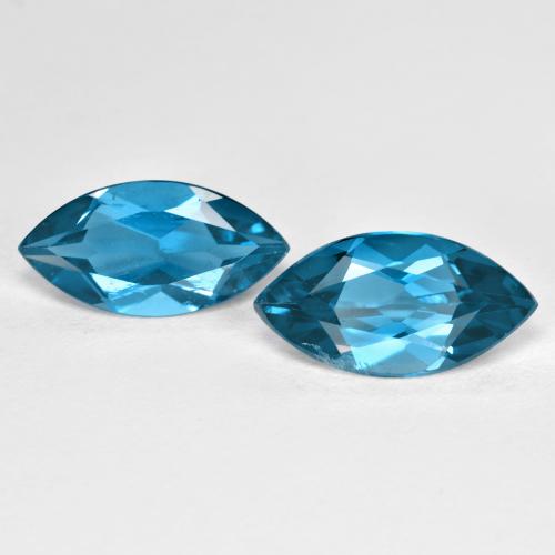 12.2 x 6.3mm Matching Marquise Topaz Pair - Weight 4.1ct total / avg. 2.05ct each, Natural Gemstone, Deep Navy Blue Color in VS Clarity, Mohs Hardness 8 suitable for daily wear jewelry, Year of the Horse Gemstone, Photo A