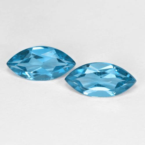 2pc Matching Marquise Blue Topazs in Size 10 x 4.9mm, Weight 2.2ct total / avg. 1.1ct each, Deep Navy Blue in VS Clarity, Natural Gemstone, Mohs Hardness 8 suitable for daily wear jewelry, Symbolizes Good Health, Photo A