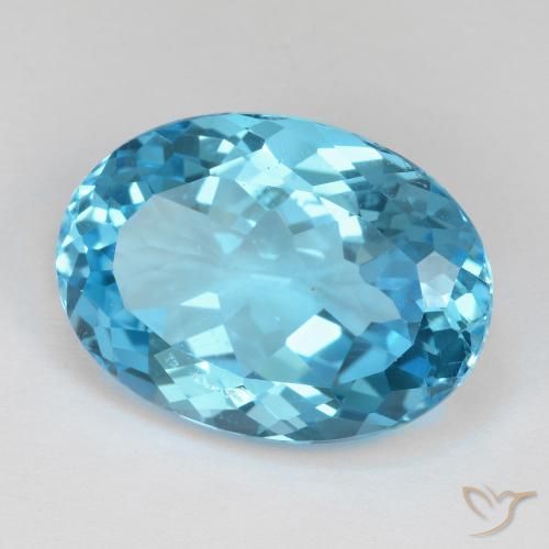 19.31 ct Blue Topaz Stone, Natural Topaz in Oval Facet Shape for Sale