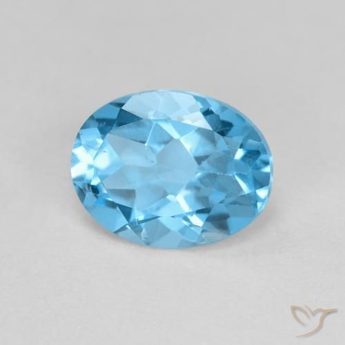 1.76 ct Blue Topaz Stone, Natural Topaz in Oval Facet Shape for Sale