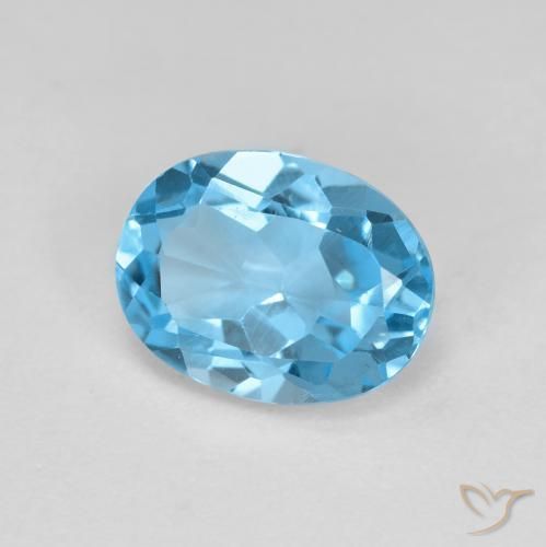 2.08 ct Blue Topaz Stone, Natural Topaz in Oval Facet Shape for Sale