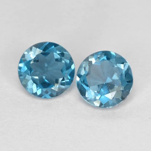 5mm Matching Round Topaz Pair - Weight 1.1ct total / avg. 0.55ct each, Natural Gemstone, Deep Navy Blue Color in VVS-VS Clarity, Mohs Hardness 8 suitable for daily wear jewelry, Traditional August Birthstone, Photo A