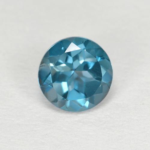 0.74ct Round Facet Blue Topaz from Brazil, Dimension 5.2mm, VVS Clarity, Natural irradiated gemstone, 1pc Topaz in Deep Aqua Color, Mohs Hardness of 8 suitable for daily wear jewelry, Traditional August Birthstone, Photo A