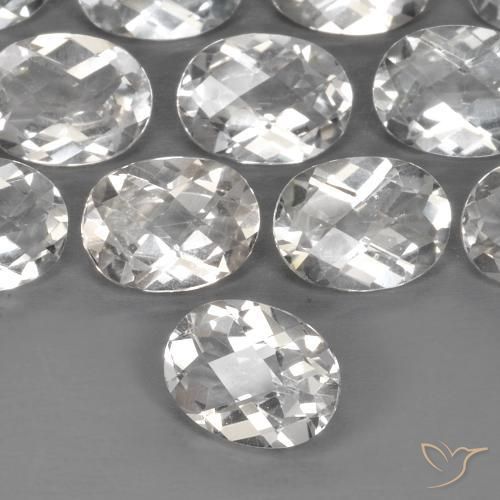 2.89 ctw White Topaz Stones, Natural Topaz in Oval Checkerboard Shape for Sale