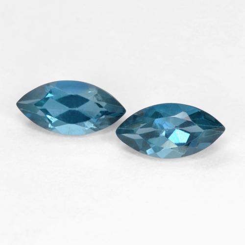 7.2 x 3.6mm Matching Marquise Topaz Pair - Weight 1.1ct total / avg. 0.55ct each, Natural Gemstone, Deep Aqua Color in VS Clarity, Mohs Hardness 8 suitable for daily wear jewelry, Year of the Horse Gemstone, Photo A