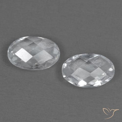 0.99 ctw White Topaz Stones, Natural Topaz in Oval Checkerboard (double sided) Shape for Sale