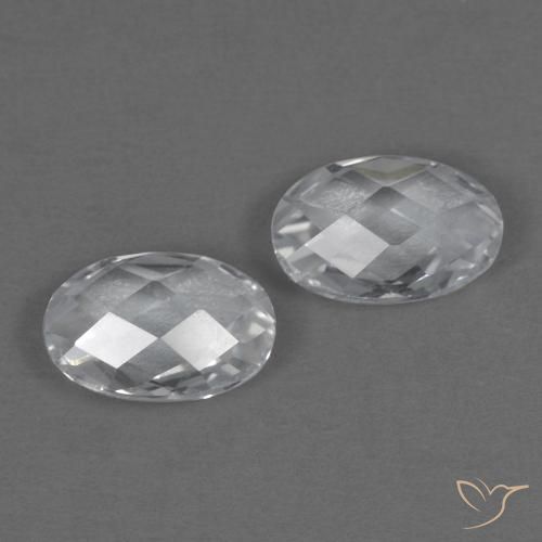 1.00 ctw White Topaz Stones, Natural Topaz in Oval Checkerboard (double sided) Shape for Sale