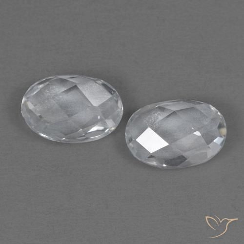 1.32 ctw White Topaz Stones, Natural Topaz in Oval Checkerboard (double sided) Shape for Sale