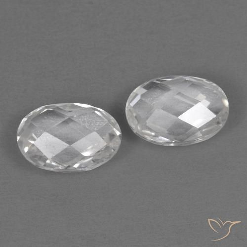 1.30 ctw White Topaz Stones, Natural Topaz in Oval Checkerboard (double sided) Shape for Sale