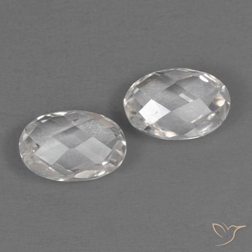 1.32 ctw White Topaz Stones, Natural Topaz in Oval Checkerboard (double sided) Shape for Sale
