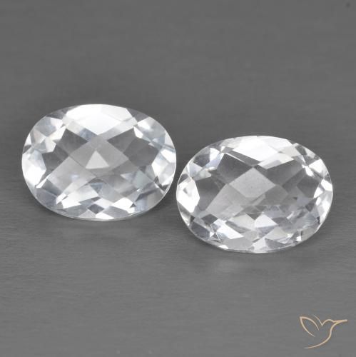 3.02 ctw White Topaz Stones, Natural Topaz in Oval Checkerboard Shape for Sale
