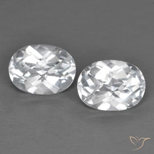 3.40 ctw White Topaz Stones, Natural Topaz in Oval Checkerboard Shape for Sale