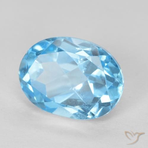 1.72 ct Blue Topaz Stone, Natural Topaz in Oval Facet Shape for Sale