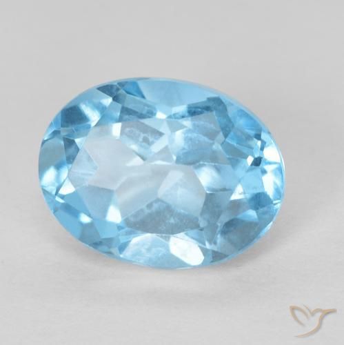 1.68 ct Blue Topaz Stone, Natural Topaz in Oval Facet Shape for Sale