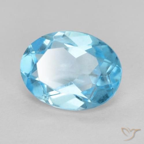 1.42 ct Blue Topaz Stone, Natural Topaz in Oval Facet Shape for Sale