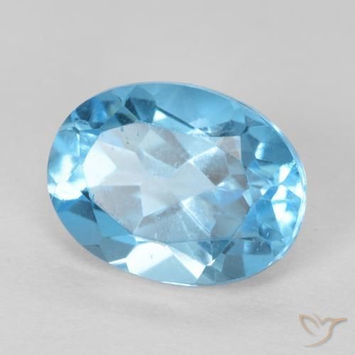 1.81 ct Blue Topaz Stone, Natural Topaz in Oval Facet Shape for Sale