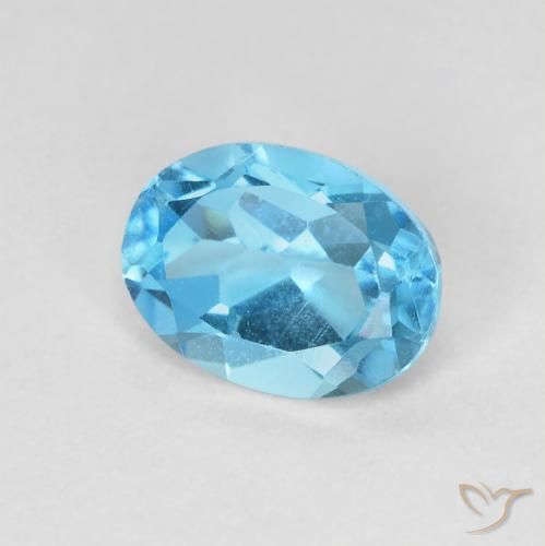 1.68 ct Blue Topaz Stone, Natural Topaz in Oval Facet Shape for Sale