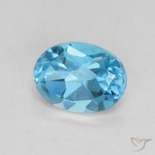 1.77 ct Blue Topaz Stone, Natural Topaz in Oval Facet Shape for Sale