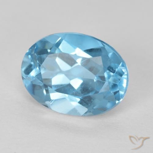 1.67 ct Blue Topaz Stone, Natural Topaz in Oval Facet Shape for Sale
