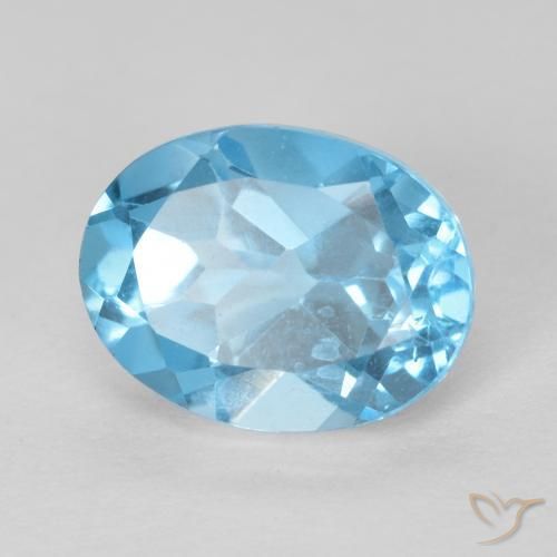 1.76 ct Blue Topaz Stone, Natural Topaz in Oval Facet Shape for Sale