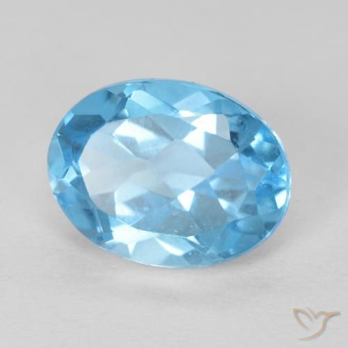 1.65 ct Blue Topaz Stone, Natural Topaz in Oval Facet Shape for Sale