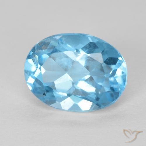 1.61 ct Blue Topaz Stone, Natural Topaz in Oval Facet Shape for Sale
