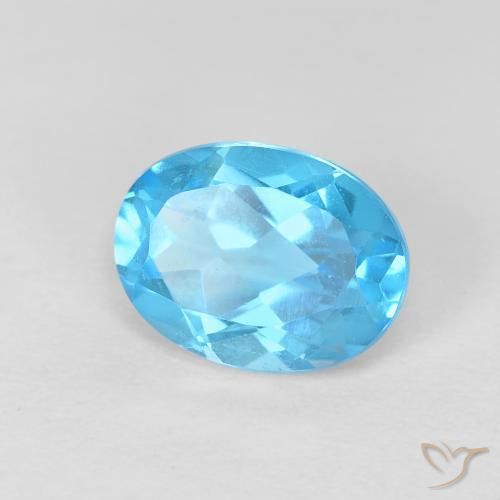 1.66 ct Blue Topaz Stone, Natural Topaz in Oval Facet Shape for Sale