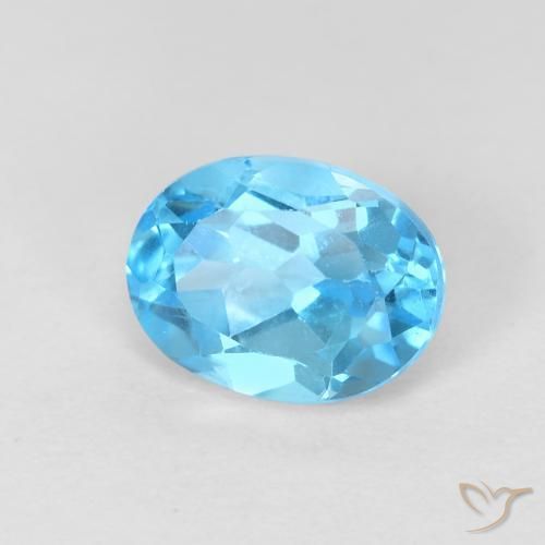 1.77 ct Blue Topaz Stone, Natural Topaz in Oval Facet Shape for Sale