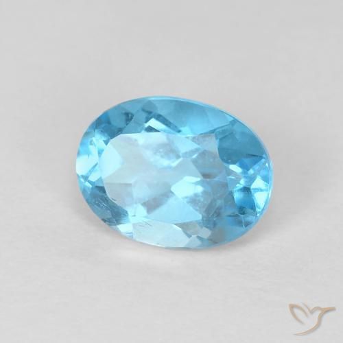 1.68 ct Blue Topaz Stone, Natural Topaz in Oval Facet Shape for Sale
