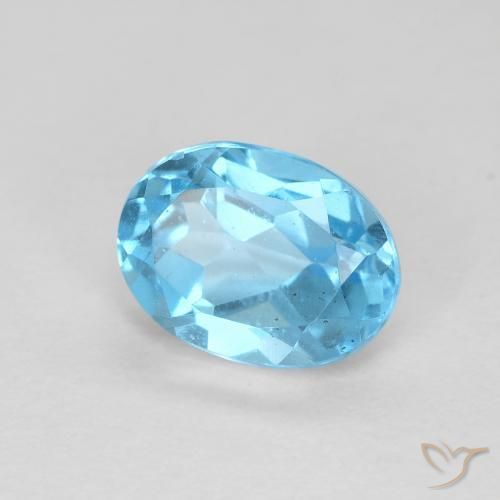 1.72 ct Blue Topaz Stone, Natural Topaz in Oval Facet Shape for Sale