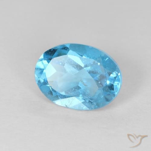 1.65 ct Blue Topaz Stone, Natural Topaz in Oval Facet Shape for Sale