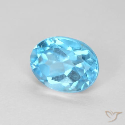 1.69 ct Blue Topaz Stone, Natural Topaz in Oval Facet Shape for Sale