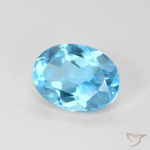 1.66 ct Blue Topaz Stone, Natural Topaz in Oval Facet Shape for Sale